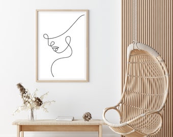 Impresión de arte de línea de cara de mujer / Decoración de arte de pared / Cartel minimalista / Arte de línea de mujer / Dibujo de boceto / Línea única abstracta / Descargable