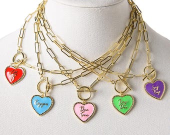 Sorority Enameled Heart Charm Necklace