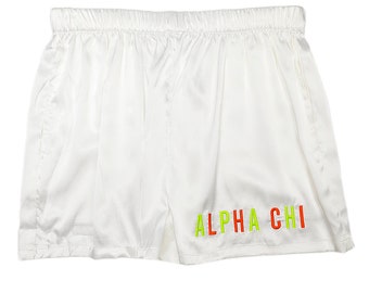 Sorority Embroidered Satin Shorts (Alpha to Delta Sorority Names)
