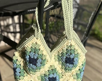Crochet granny square tote bag | handmade | market bag | project bag | purse