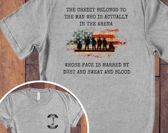 Patriotic Tee: Never Forget, Man in the Arena Tshirt, Memorial Day Tribute T-shirt, Plus Sizes Available