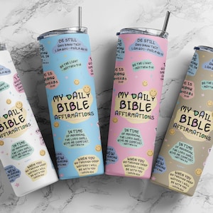 Daily bible affimations tumbler- christian tumbler-religious tumbler- tumbler for women- mental health tumbler- bible tumbler-Gifts for her