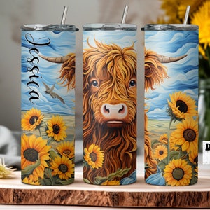 Vaso con diseño de vaca de las Highlands, vaso personalizado con diseño de vaca de las Highlands, vaso con diseño de vaca de las Highlands para mujer, regalos para ella, vaso de regalo de Navidad