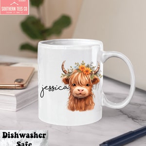 Personalized Highland Cow Mug - Adorable Birthday Presents for Cow Lovers - Safe for the Dishwasher-Gifts for her-Coworker gift-Highland cow