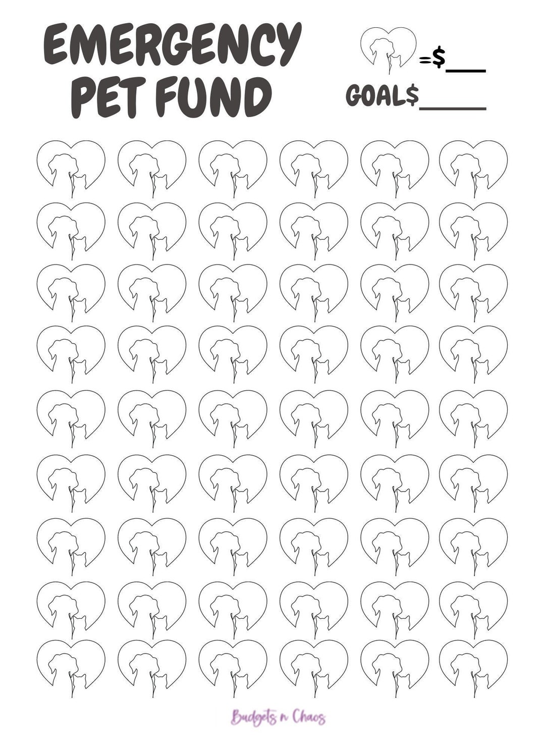 Emergency Pet Fund Savings Challenge Savings Tracker Cash Envelopes