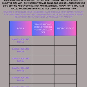 Tenzies Dice Game Savings Challenge- DIGITAL | Savings Tracker | Cash Envelopes | Savings Challenge