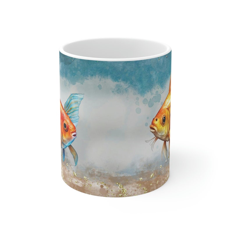 Goldfish Mug, Ocean Themed Ceramic Cup, Tropical Fish Drinkware, Mug