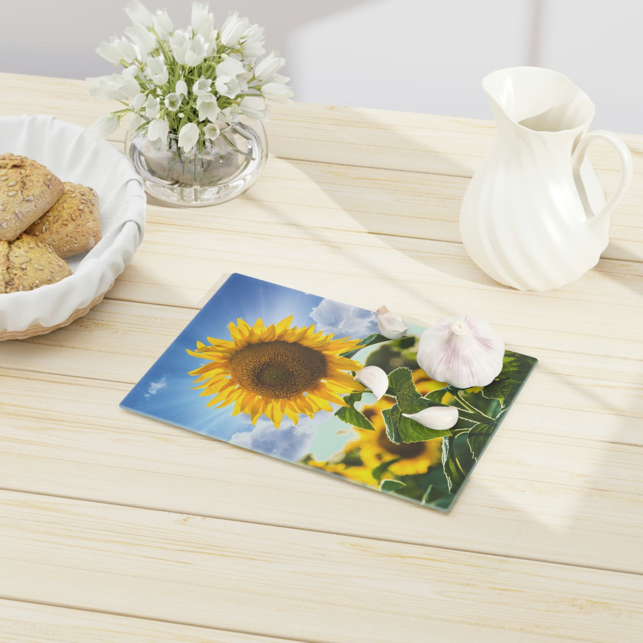 Sunflower Cutting Board, Sunflower Decor, Glass Cutting Board 8 x