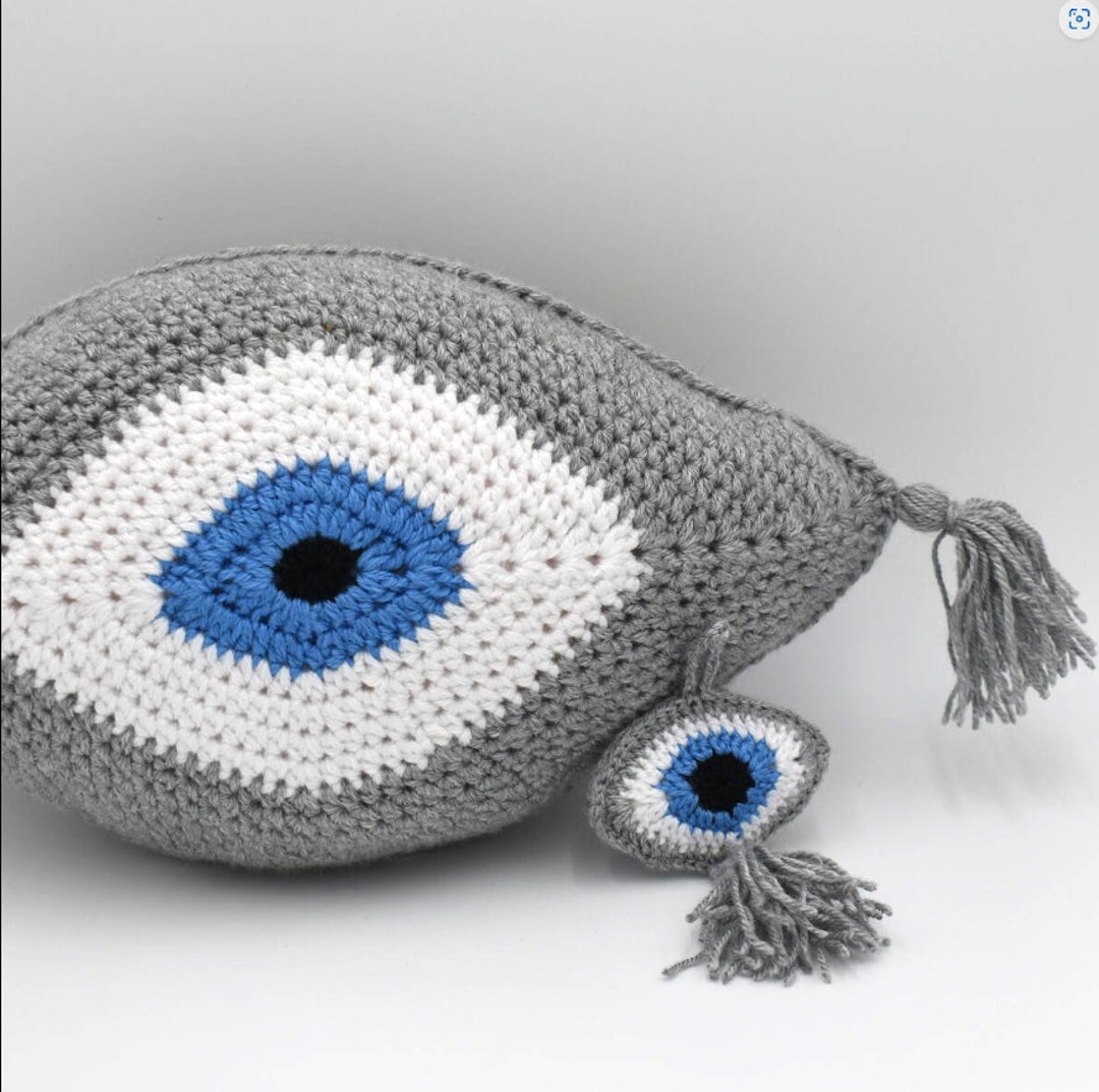 Evil Eye Crochet,crochet Evil Eye Pillow Gray,crochet Pillow With