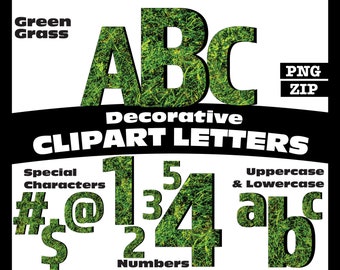 Grass Clipart Letters PNG Digital Download Complete Alphanumeric Set