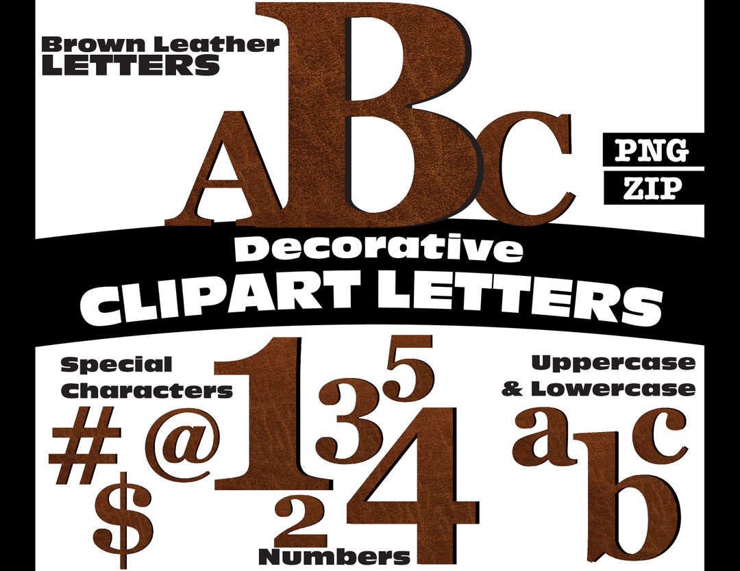 Sticker Printable Letters Brown Brown Leather Texture Clipart Letters PNG Digital Download Complete ...