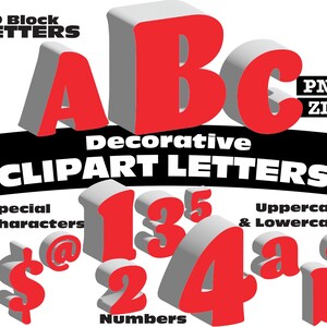 Red 3D Clipart Block Letters PNG Digital Download Complete Alphanumeric ...