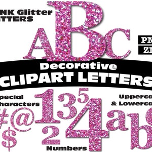 Rosa Glitter Clipart Letras PNG Download Digital Conjunto Alfanumérico Completo Fonte Serif