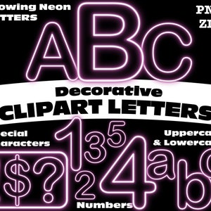 Glowing Purple Neon Sign Clipart Letters PNG Digital Download Complete Alphanumeric Set