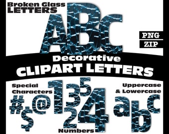 Broken Glass Clipart Letters PNG Digital Download Complete Alphanumeric Set