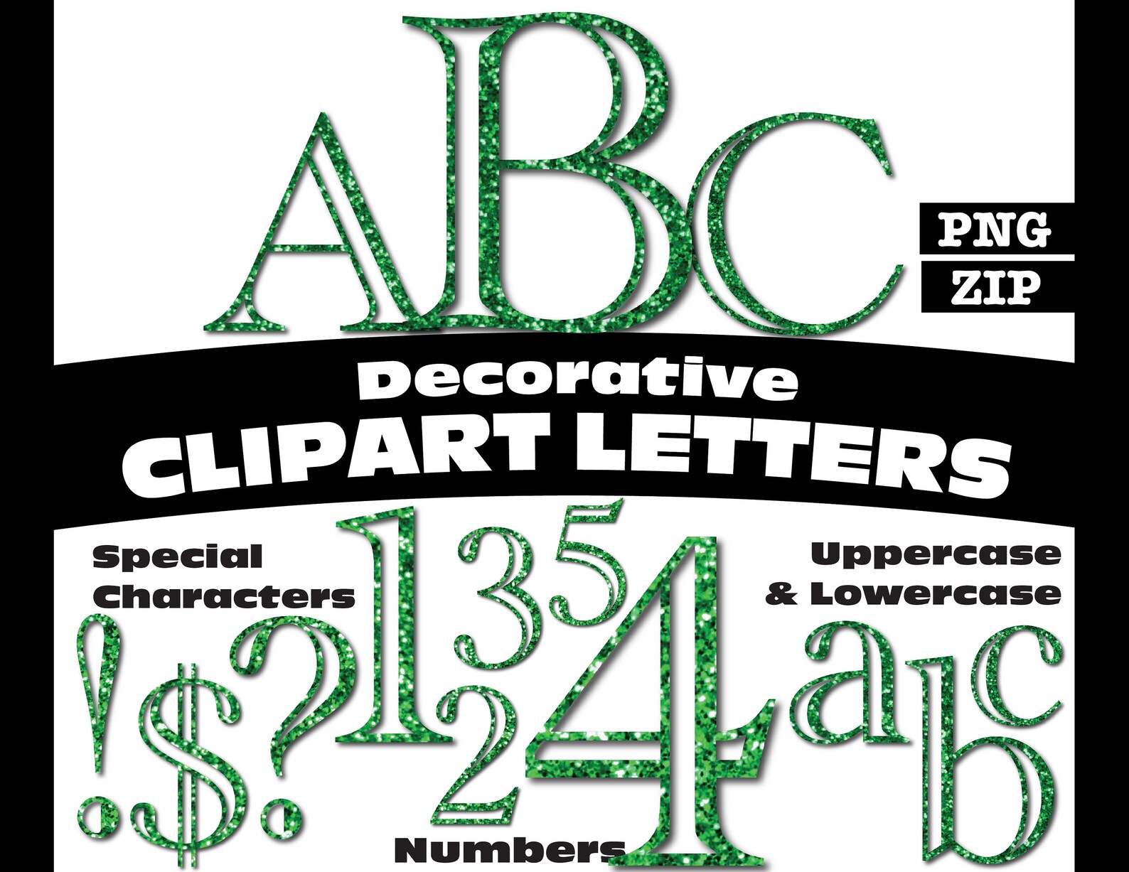 Green Glitter Clipart Letters PNG Digital Download Complete ...