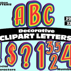 3D Retro Rainbow Clipart Letters PNG Digital Download Complete Alphanumeric Set