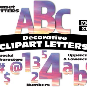 Sunset Design Clipart Letters PNG Digital Download Complete Alphanumeric Set
