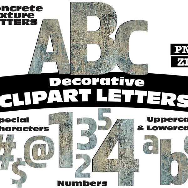 Concrete Texture Clipart Letters PNG Digital Download Complete Alphanumeric Set Bold San Serif Font