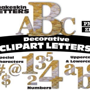 Yellow Snakeskin Clipart Letters PNG Digital Download Complete Alphanumeric Set