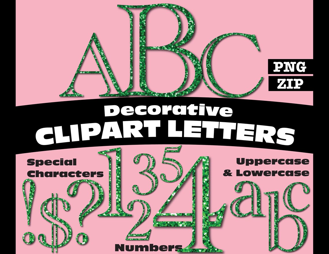 Green Glitter Clipart Letters PNG Digital Download Complete ...
