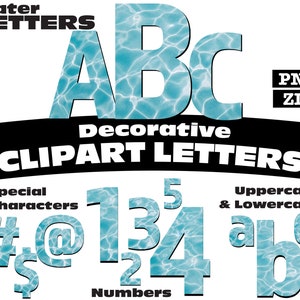 Water Clipart Letters PNG Digital Download Complete Alphanumeric Set