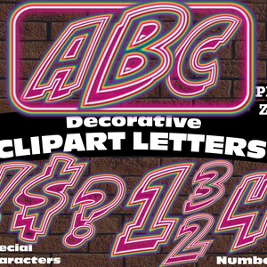 Rainbow Glow Neon Sign Clipart Letters PNG Digital Download Complete Alphanumeric Set