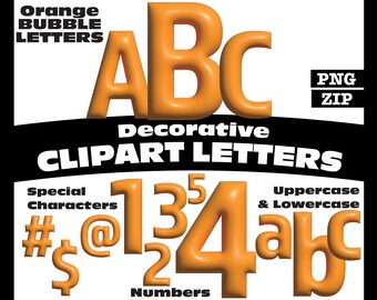 Orange Bubble Clipart Letters PNG Digital Download Complete Alphanumeric Set