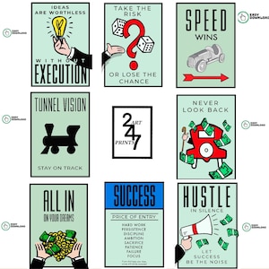Bündel von 8 Monopoly Motivationsposter, Inspirationszitat Leinwand, Alec Monopoly Poster, Bürowandkunst, Wohnkultur, digitaler Download