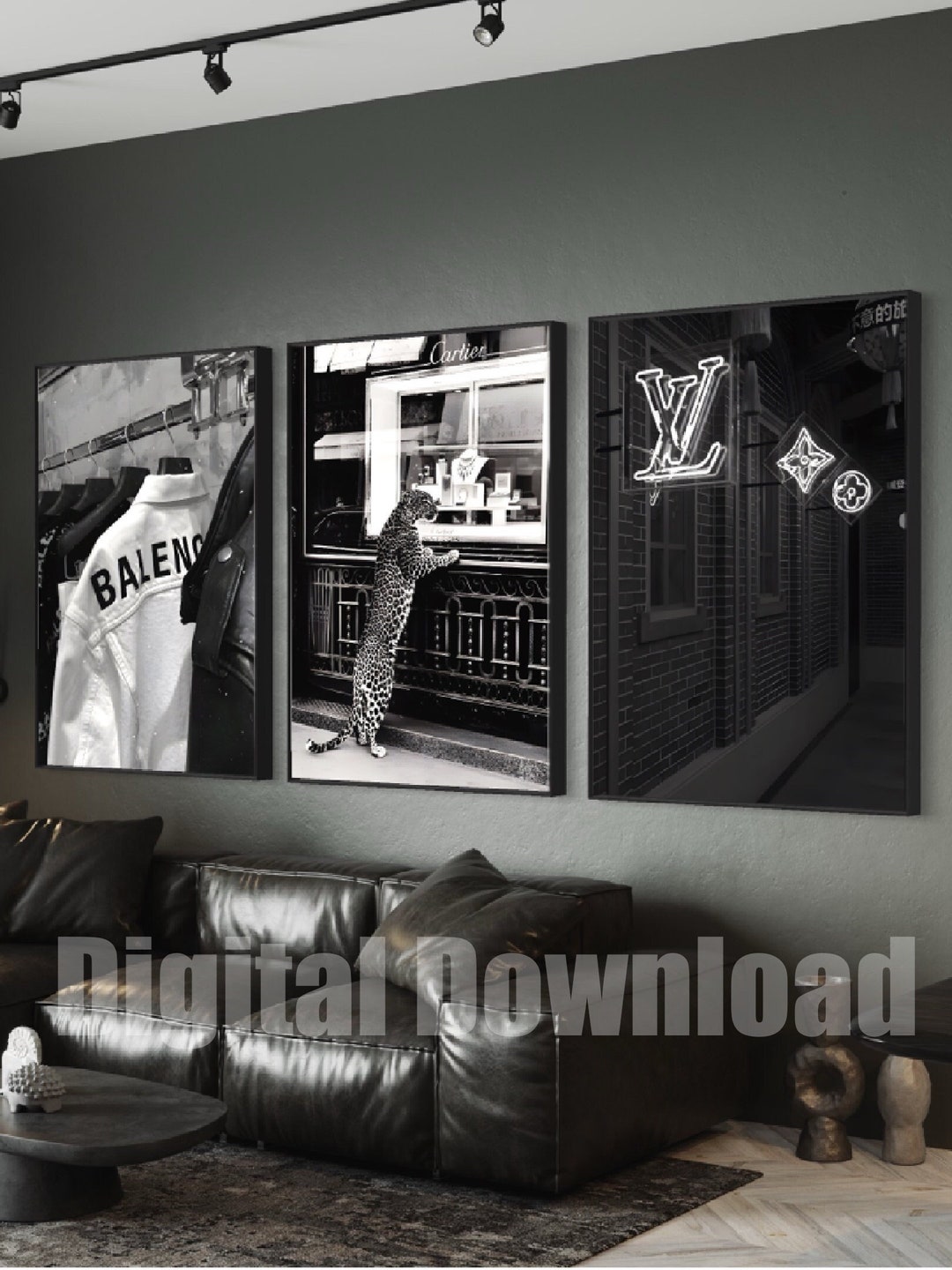 Bundle of 3 Luxury Designer Wall Art Canvas, Living Room Decor, Black ...