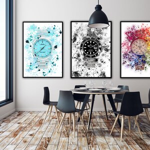 Bundle of 3 luxury watch prints, digital download, motivation, office decor, home decor, splatter prints, designer art, Luxury Fashion Brand