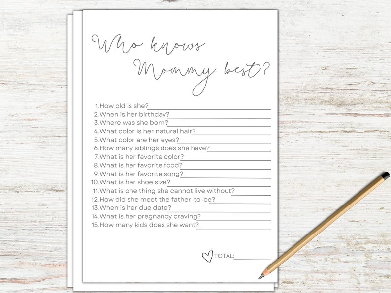 Who Knows Mommy Best Baby Shower Game, Baby Shower Game, How Well Do
