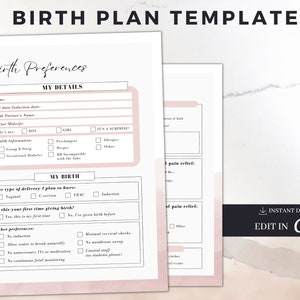 Editable Birth Plan Template, Editable Canva Template, Labor and Delivery Preferences