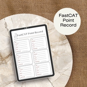 May include: A printable FastCAT Point Record tracker for tracking cat training progress. The tracker has sections for date, trial name, time, speed, points, and total points earned.