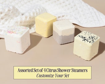Assorted Set of 4 Handmade Citrus Aromatherapy Shower Steamers | Strongly-Scented | Customize Your Set