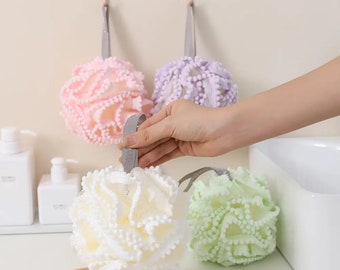 3-piece shower sponge bath net, body peeling, eponge de douche in purple, pink, green or white!