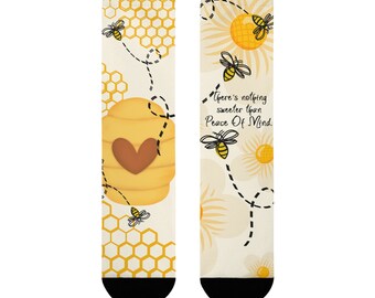 There's Nothing Sweeter Than Peace Of Mind Crew Socks, Bumble Bee, Bee Hive, Honey, Self-Care, Motivation, Busy Bee, Floral, Kozē Kid