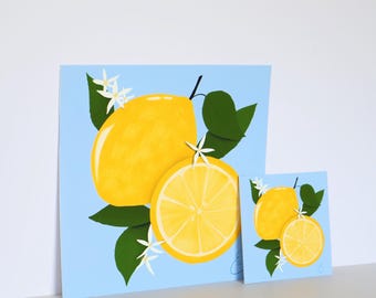Lemon Blossom Art Print: Modern Kitchen Wall Decor (4x4 or 8x8 in.)