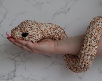 Crochet Snake Plush: Gray & Orange Speckled Yarn, Kid-Safe Decor