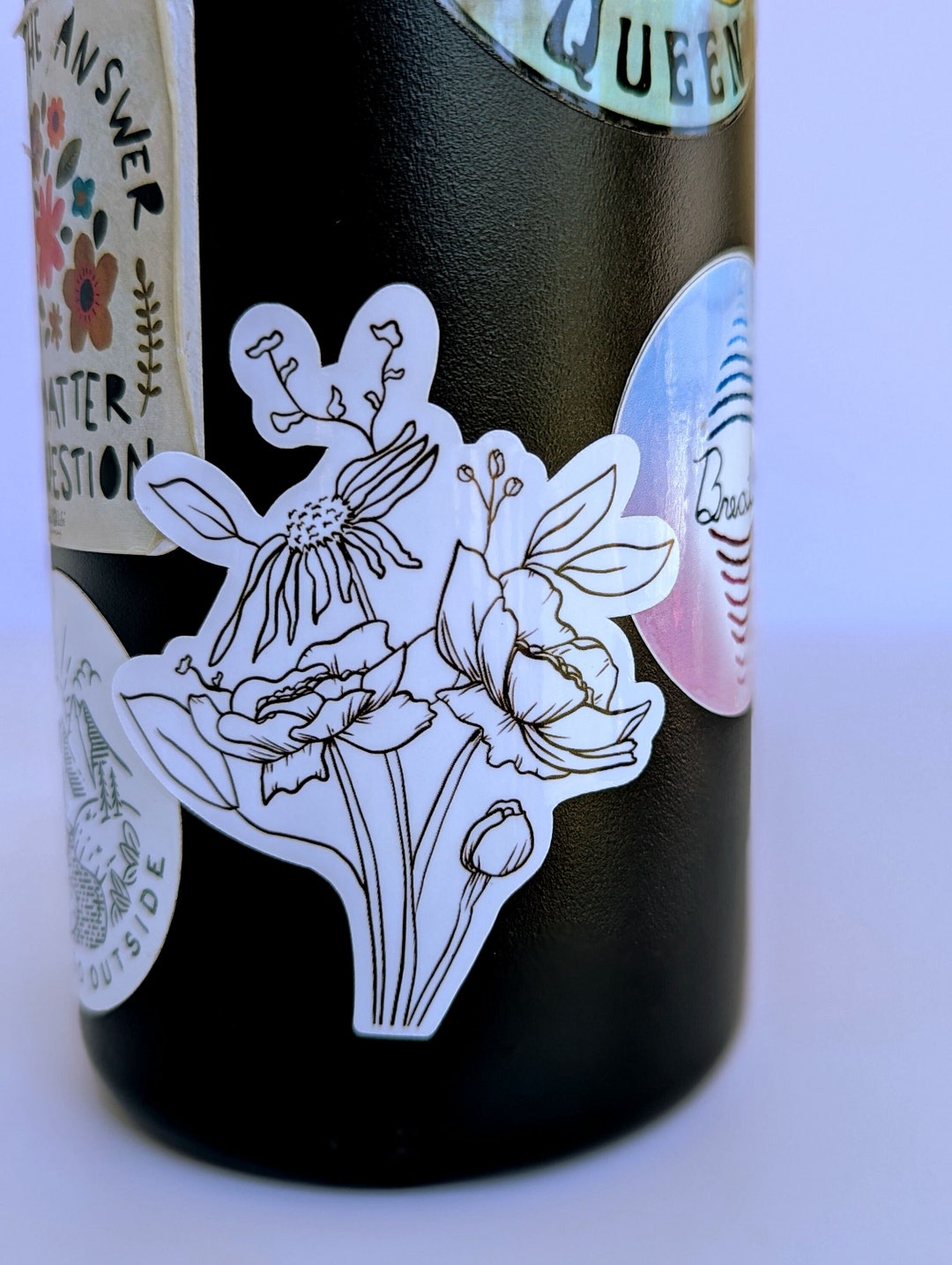 Floral Line Art Sticker: Flower Decal - Etsy