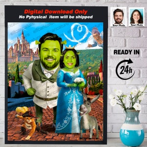 Personalized SHREK, Bachelorette Party Shrek- Wedding Superhero Portrait, Caricature. Birthday, Valentine's Day SHREK Cartoon, Hero couple