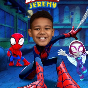 Super-herói Miles Morales Crianças Miles Morales Spidey Retrato de super-herói personalizado, caricatura de Miles Morales Obtenha seu próprio arquivo digital