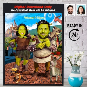 Personalized SHREK,Digital. Birthday, SHREK Caricature, Hero couple farewell to bachelorhood Valentine's Day, Hero couple
