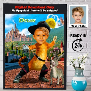 Personalized Puss in Boots, Digital Shrek Family, Puss in Boots Gift for Children, Birthday Gift, SHREK Cartoon, Shrek lovers, Cat lovers