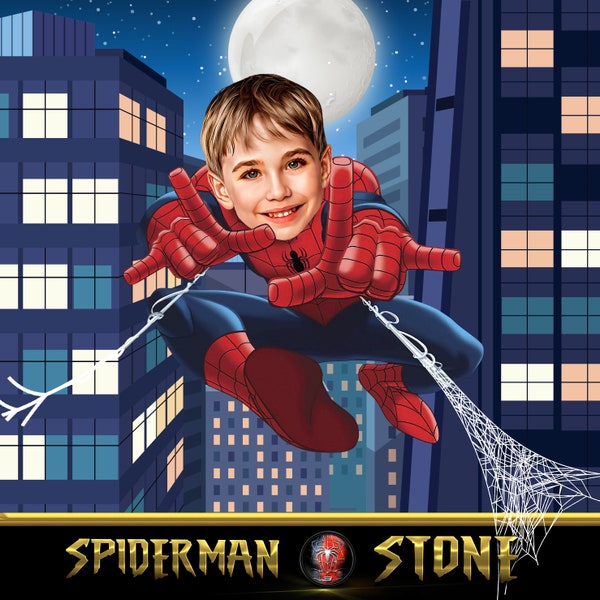 Personalized Spiderman Caricature Portrait:  Superhero Spiderman(Digital)