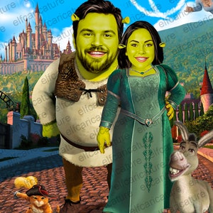 Personalized SHREK,Digital Superhero Portrait, Superhero Caricature. Birthday,  SHREK Caricature, Hero couple farewell to bachelorhood