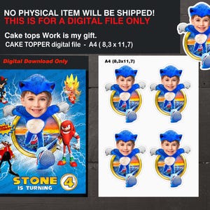 Personalisierung Sonic Birthday, Sonic The Hedgehog. Sie senden das Foto des Kindes, ich mache die Arbeit und schicke eine E-Mail.