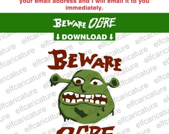 ¡Cuidado con el ogro Shrek! Vector: ai, svg, png, jpeg (descarga digital)