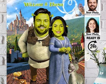 Personalized Shrek & Fiona Couple Portrait: Custom Digital Art (Digital Download)
