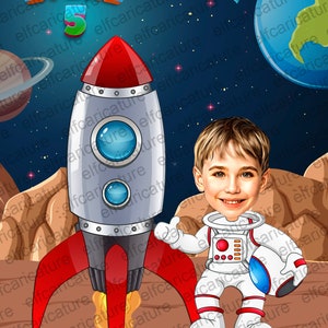 Personalized Astronaut Poster, Astronaut Kids Caricature, Spacemen Portait from Photo, Astronaut Wall Art, CartoonWallDecor, Gift for Kids